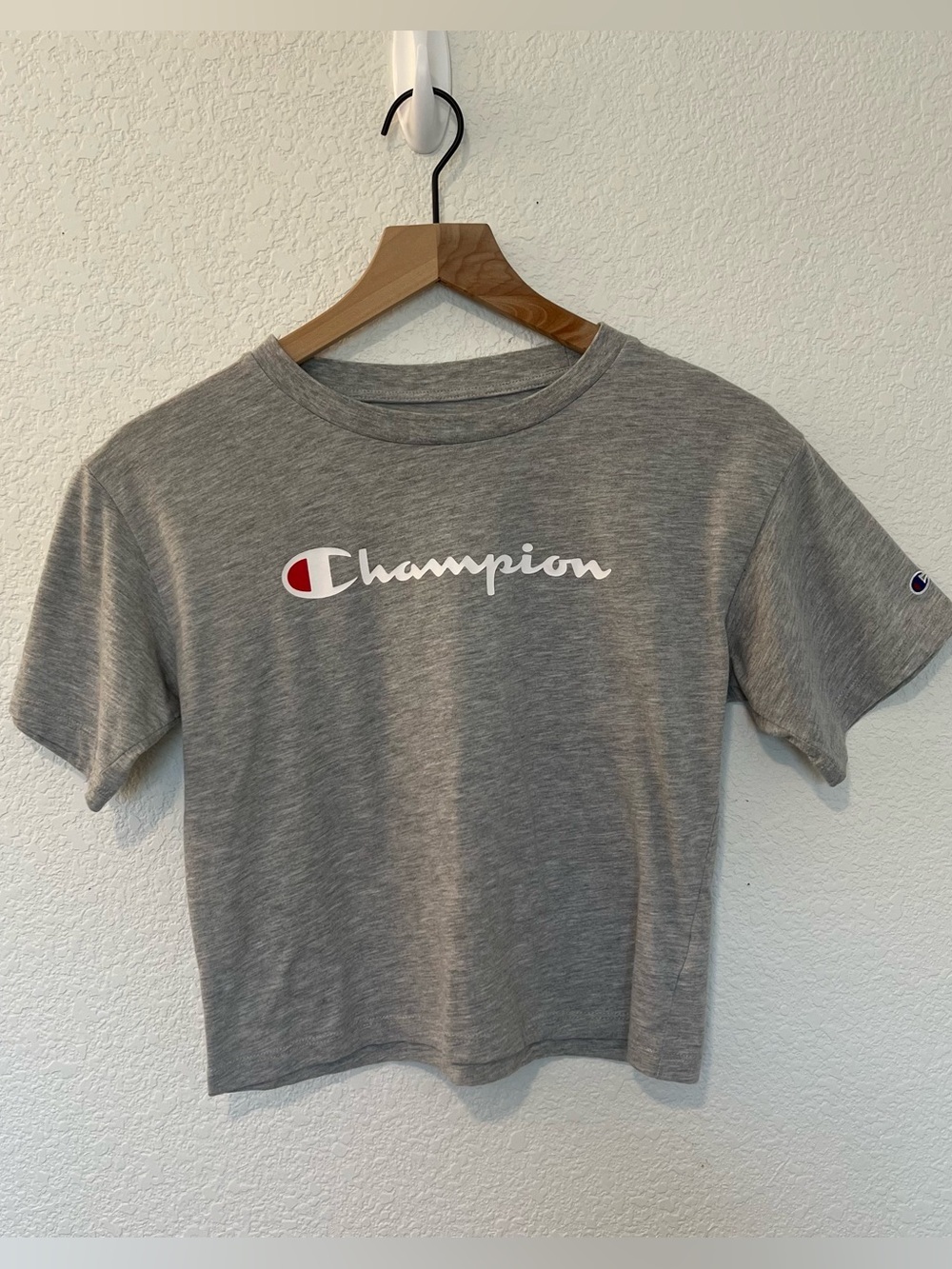 Champion Logo Heather Gray Baby Tee- Size M